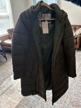 Barbour Dark Olive Quilted Hooded Puffer Coat